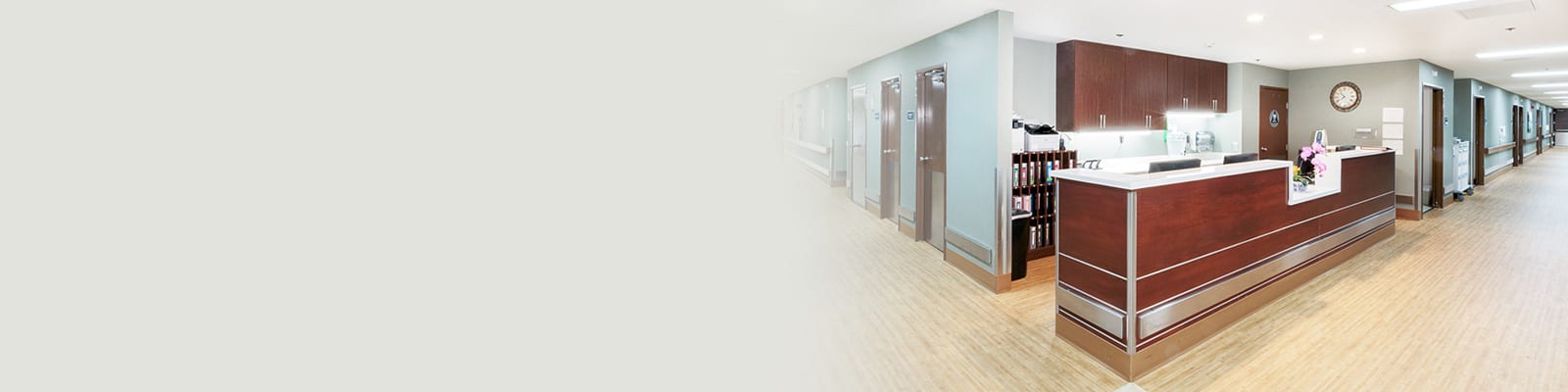 Nurses station in the hall of San Diego Post Acute